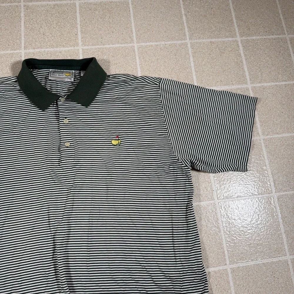 Vintage MASTERS Mens XLarge Cotton Polo Shirt Green White Augusta National Golf